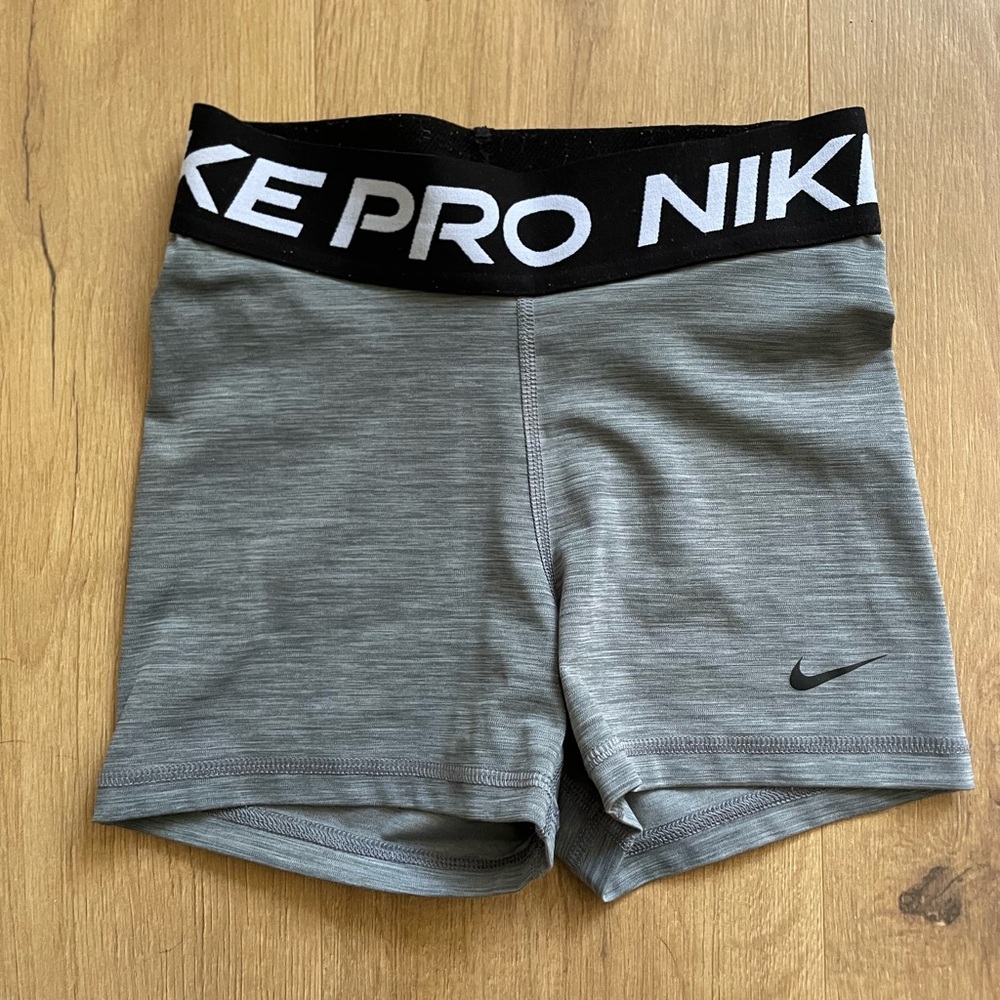 Nike Pro Grey and Black Athletic Shorts with Swoosh Detail